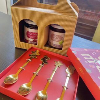 Two jams + Set of Christmas themed teaspoons